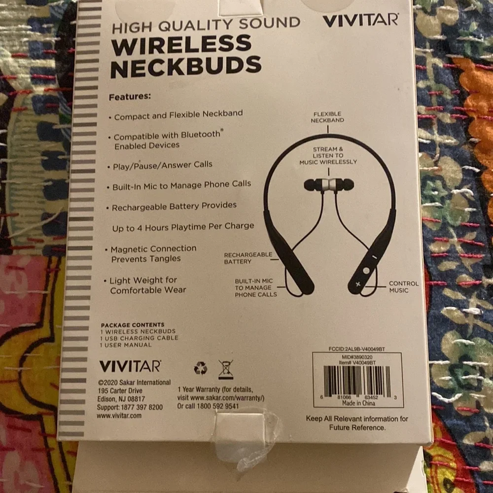 Vivitar High Quality Sound Wireless Neck-buds - Charging Plug - Bluetooth